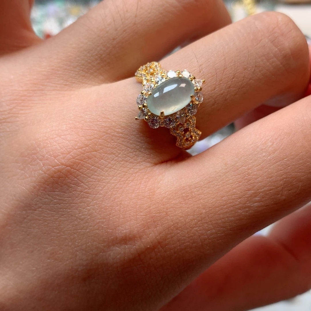 翡翠戒指银S925镶嵌戒指