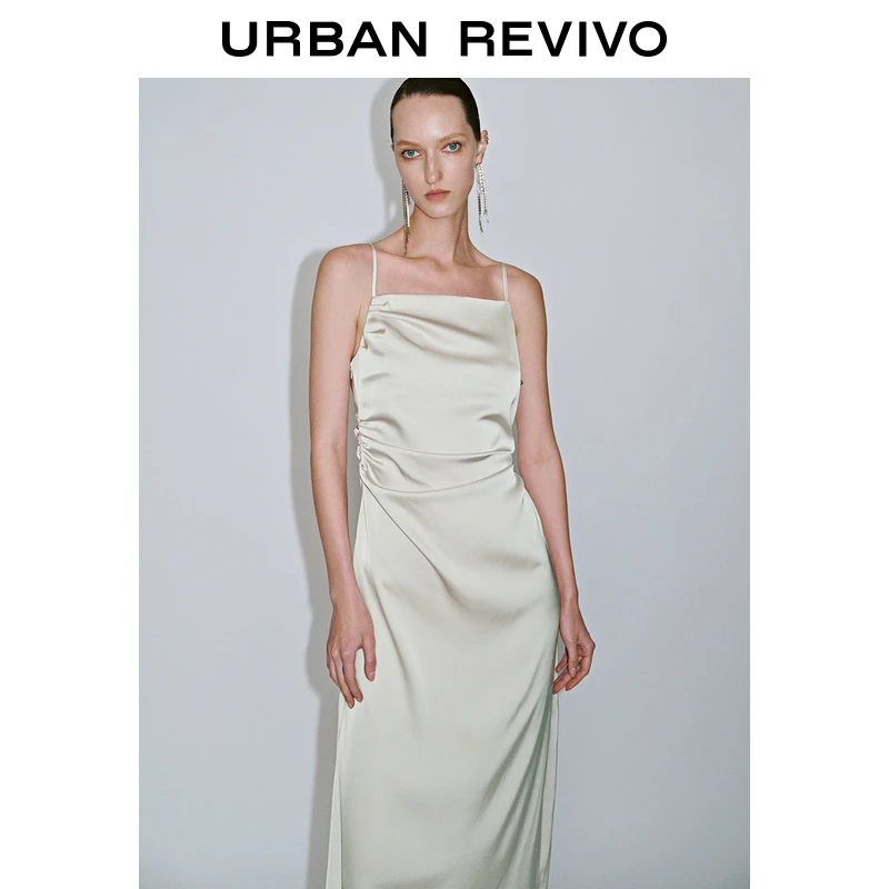UR2025春季新款女装欧若风时髦魅力气质褶皱吊带连衣裙UWM750002