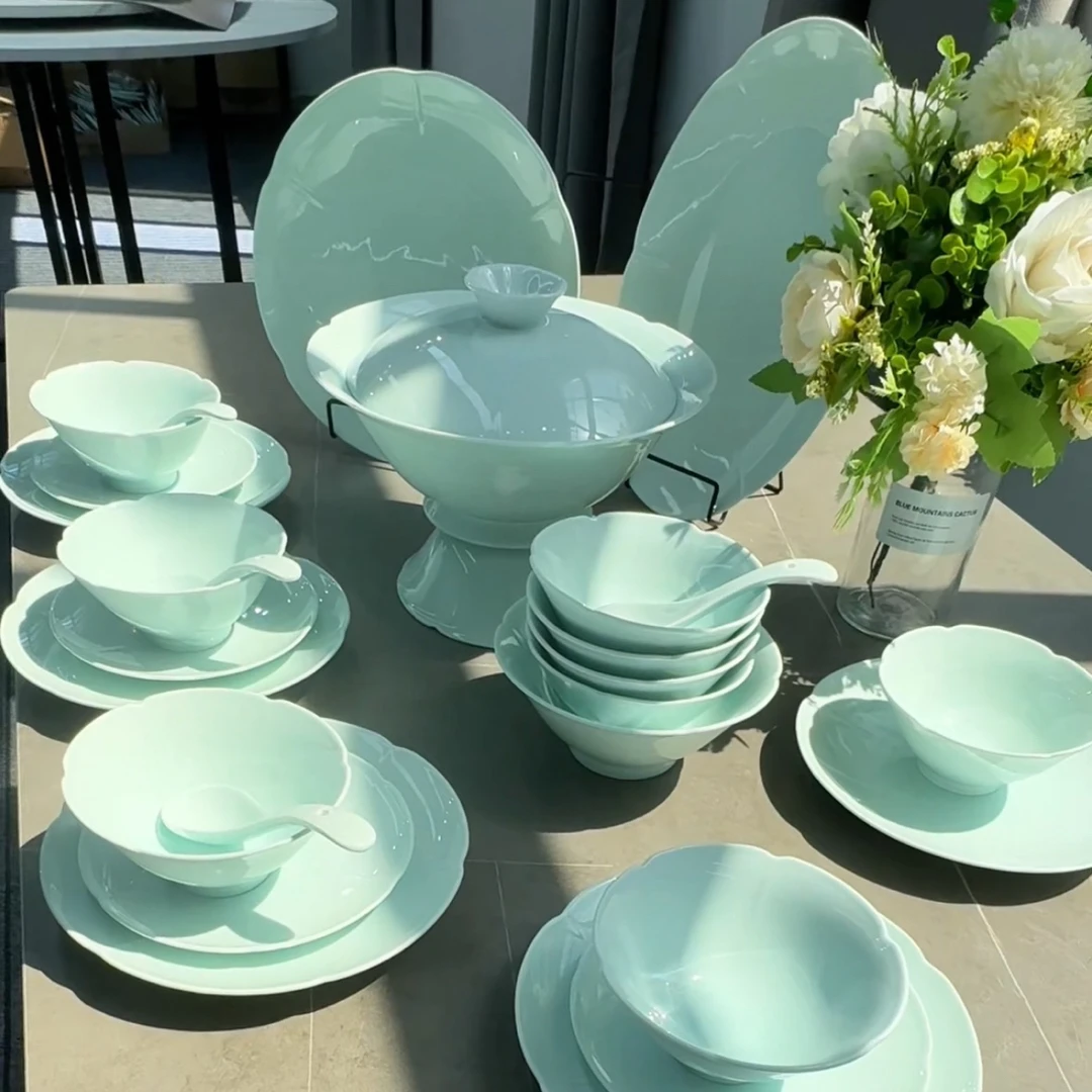 景德镇梧之栗高白瓷餐具影青瓷如愿70件乔迁新居碗套装釉下彩