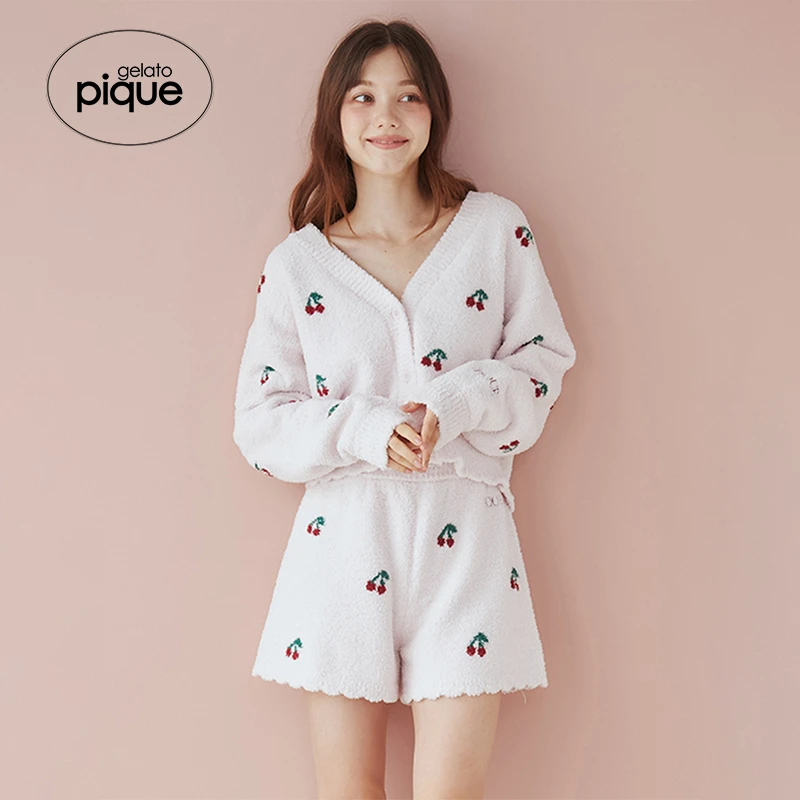 gelato pique24秋冬新品女睡衣套装樱桃长袖开衫短裤PWNT245061