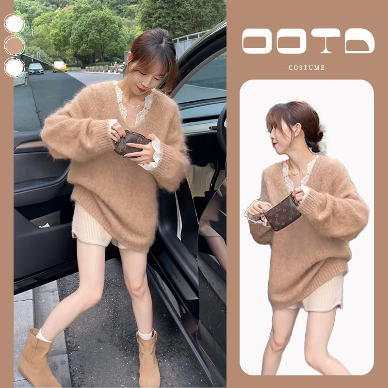 入秋一整套女装2025新款韩版百搭针织毛衣外套时尚毛线短裤两件套