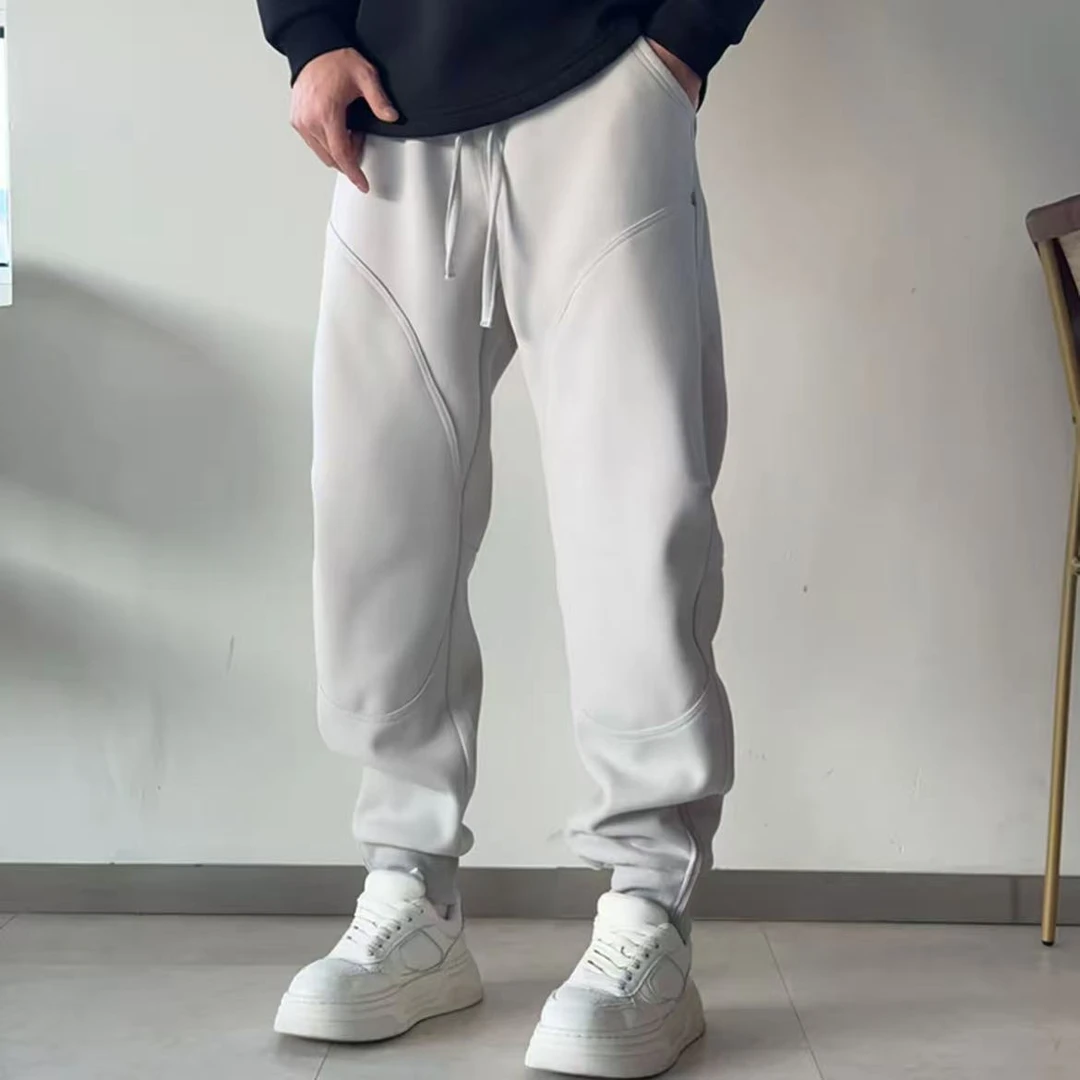 美式痞帅束脚加绒加厚男休闲卫裤男秋冬宽松小脚拉链长裤