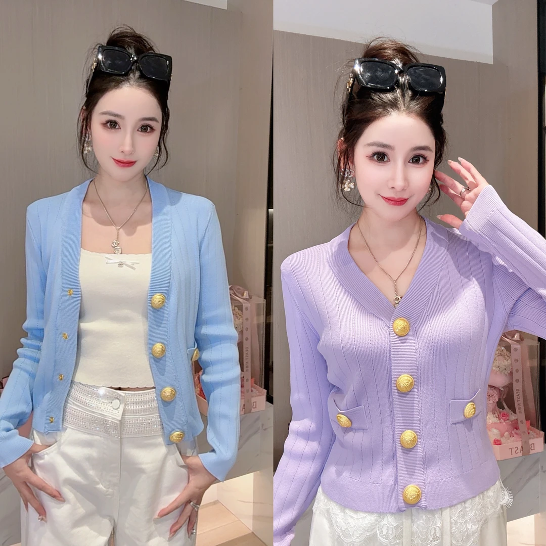 【绅雅风范】重工金属扣V领显瘦修身开衫