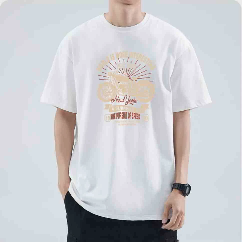 Absolutely&FriendG重磅纯棉复古宽松微落休闲圆领短袖情侣款