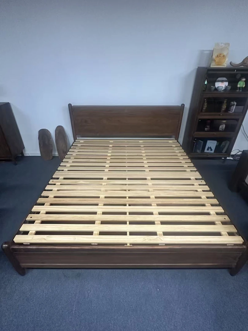 北美黑胡桃木箱体床主卧极简白色大床实木床家用双人床简约储物