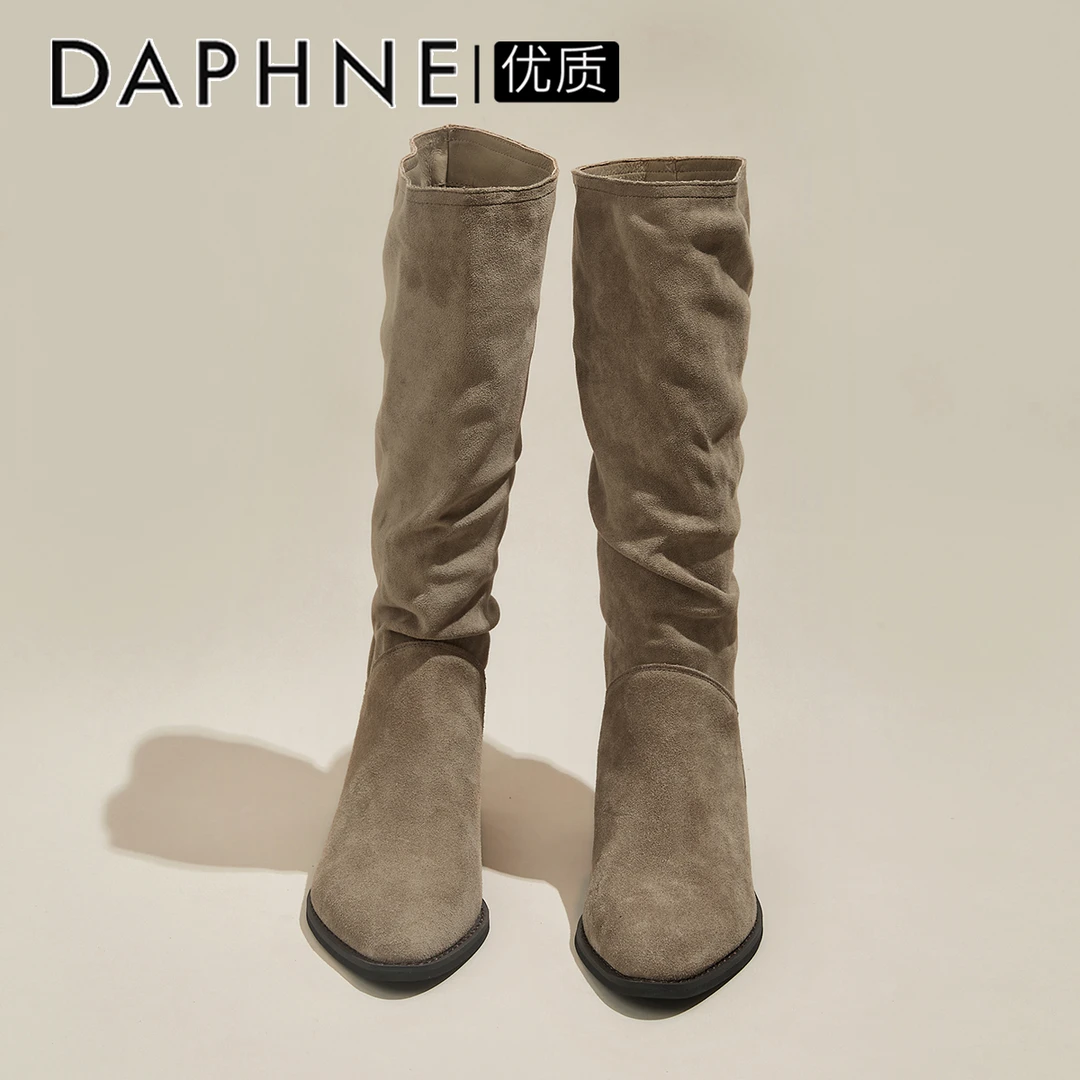 达芙妮长筒堆堆靴女款2025秋季新款复古西部牛仔靴不过膝骑士靴子