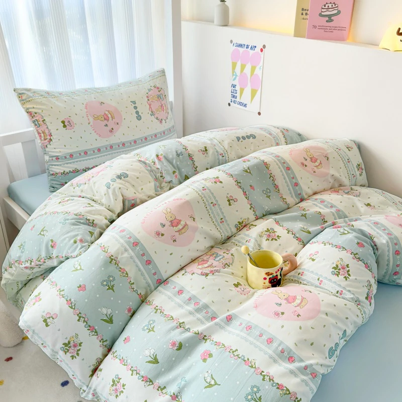insA类水洗棉床上四件套非全棉纯棉学生宿舍小碎花四件套
