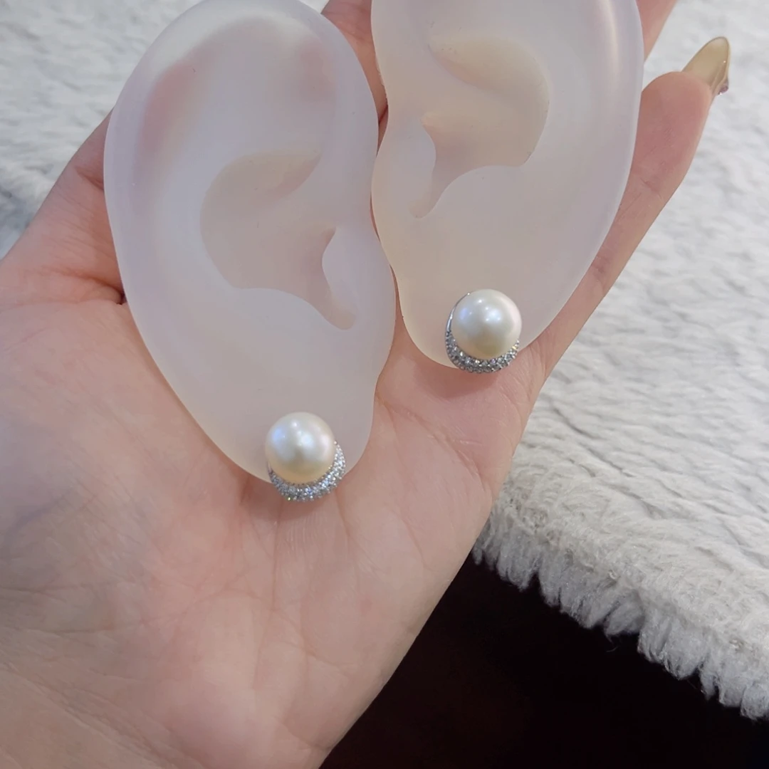 银S925镶嵌淡水珍珠耳饰
