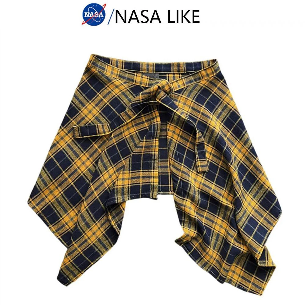 一片式绑带藏肉神器卫衣t恤叠穿格子遮屁帘男半身裙女不规则下摆