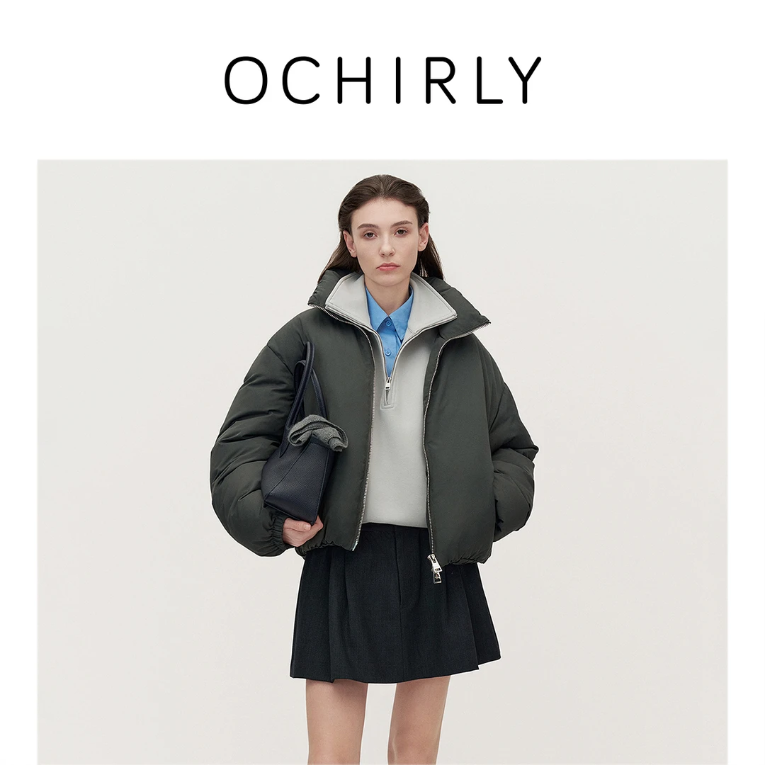 【季末折扣】欧时力 精纺轻薄羽绒外套廓形立领抽绳保暖秋冬新品