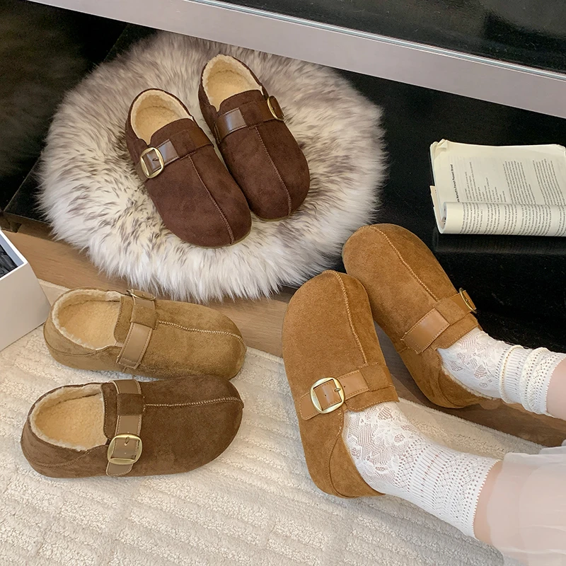 2025新款勃肯谢女全包一脚蹬懒人两穿加绒秋冬女内增高厚底单鞋