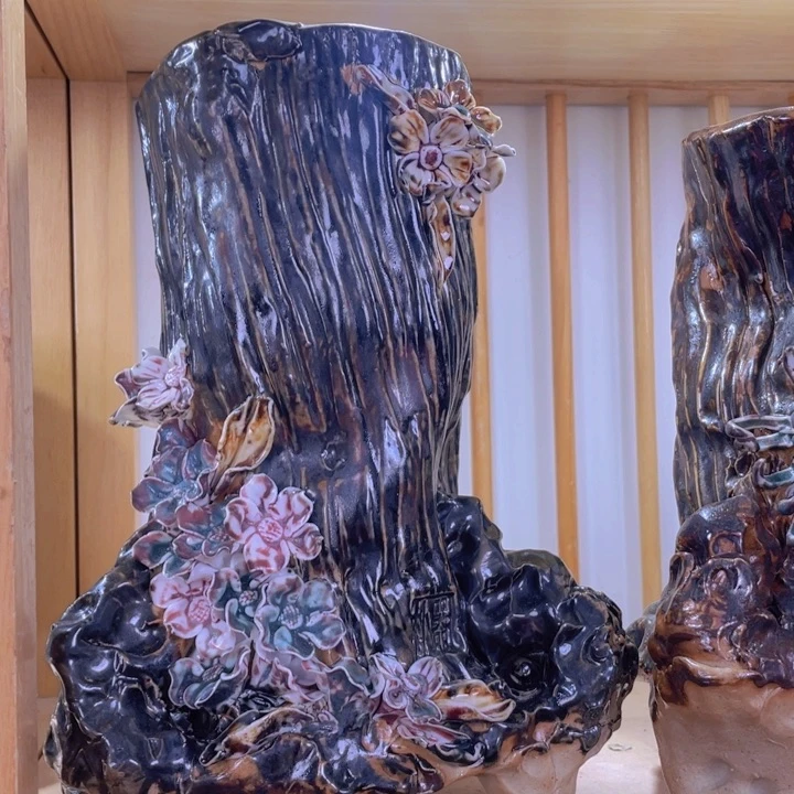 紫砂花盆景德镇陶瓷 孤品