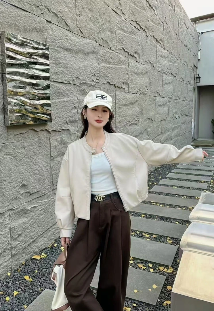 【春日糖果】韩系减龄春款洋气短款小皮U外套