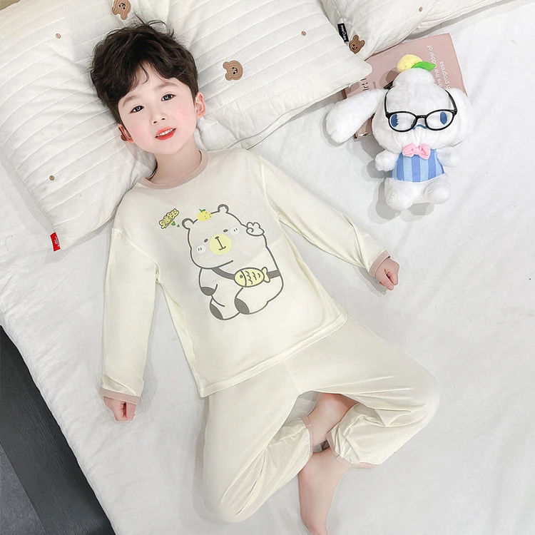 可爱卡通男童秋装睡衣莫代尔一岁半小男孩宝宝小孩儿童家居服套装