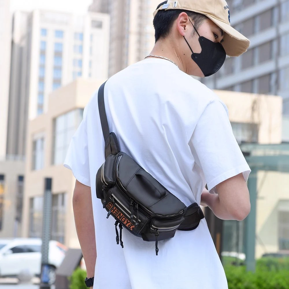 潮牌反光设计机车包骑行包男士休闲运动斜挎背包百搭腰包单肩包女