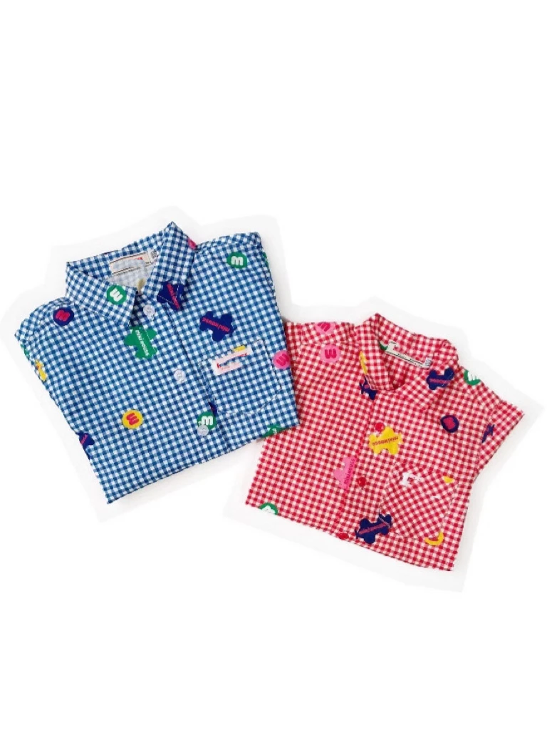 Miki童装25春季日系休闲儿童衬衫男女童纯棉格子长袖衬衣