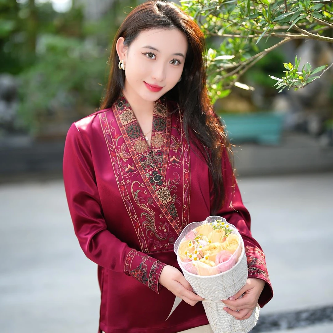 蓝大【织鸢】醋酸新中式长袖上衣7279