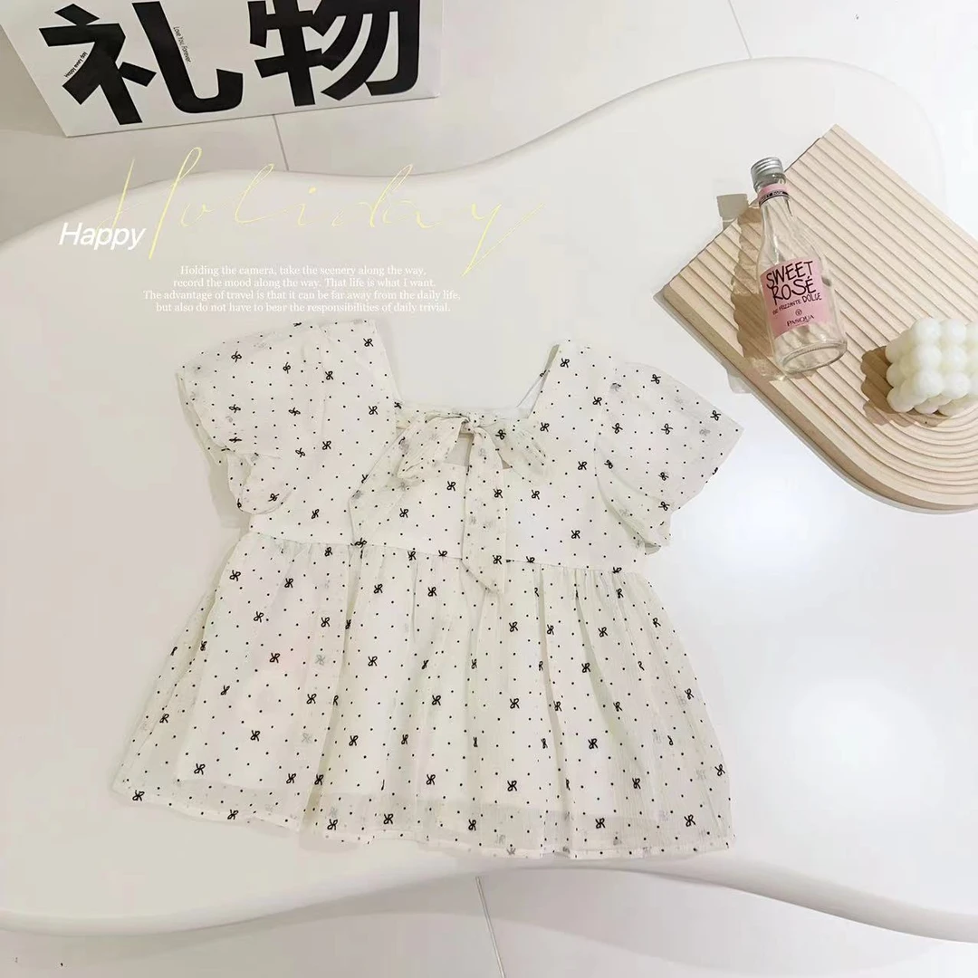 汤圆家童装2025夏季新款韩系泡泡袖波点百搭甜美上衣 XA-713