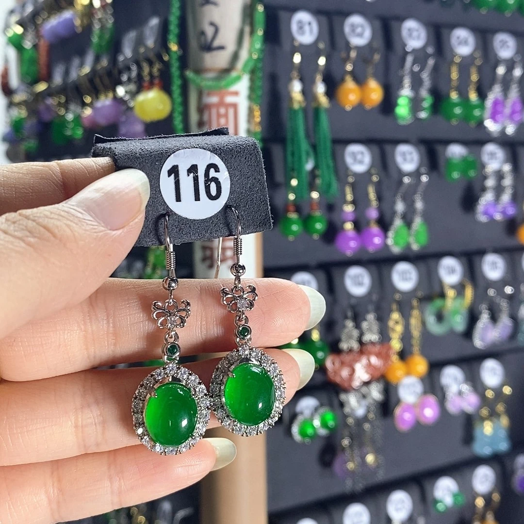 翡翠银S925镶嵌耳饰116