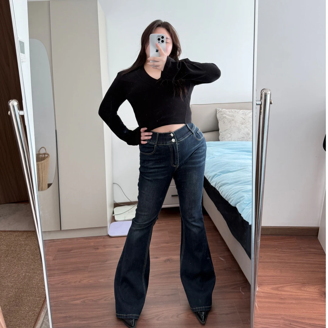 RRDTT【苹果梨天菜】大码丰胯垫片高腰弹力提臀修身显瘦微喇牛仔裤