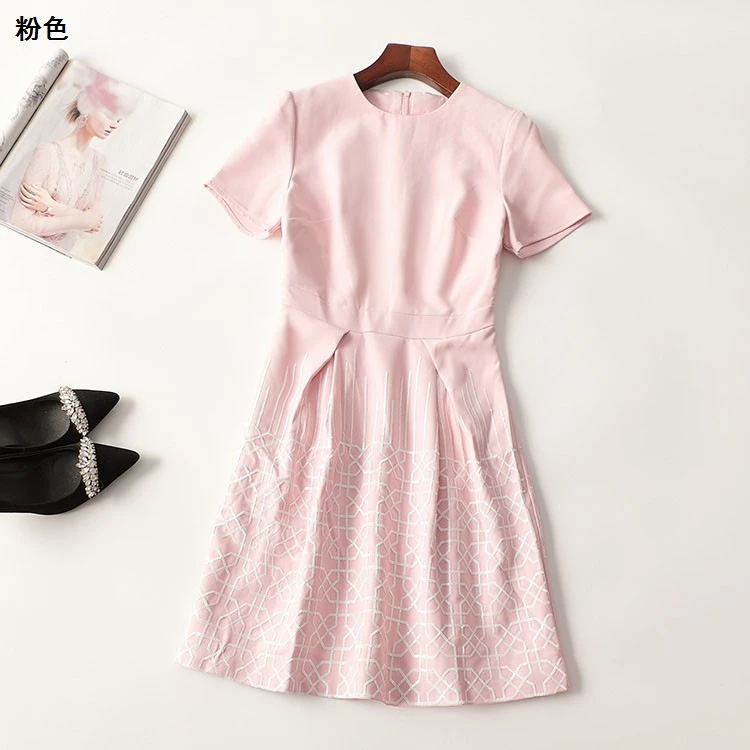 410873夏亮片长款短袖圆领连衣裙