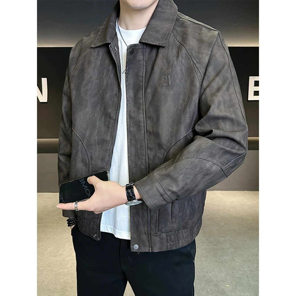 美式皮衣男士外套春秋季2025新款翻领潮牌机车服男装飞行员皮夹克