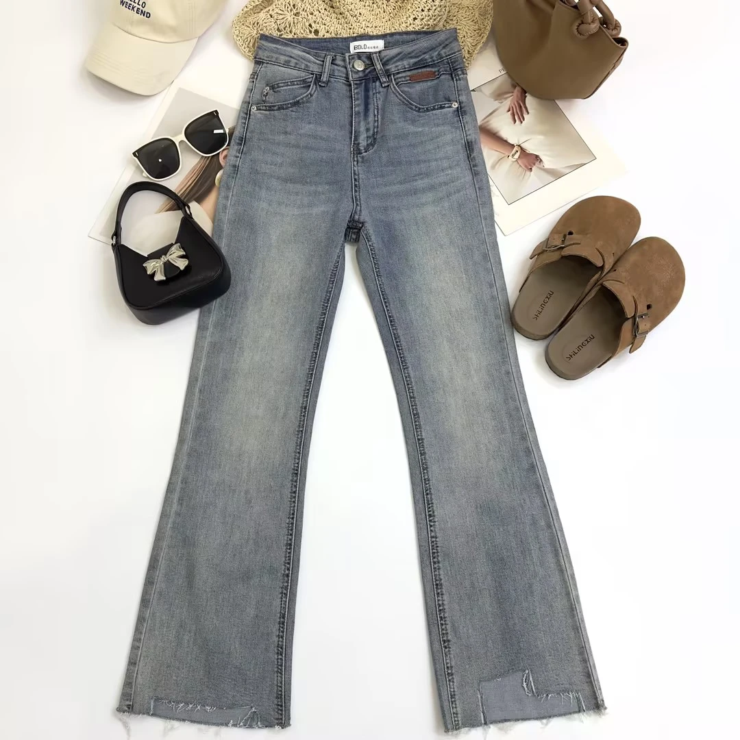 2025夏季新款显瘦高腰牛仔裤弹力九分喇叭直筒烟管裤子九分百搭