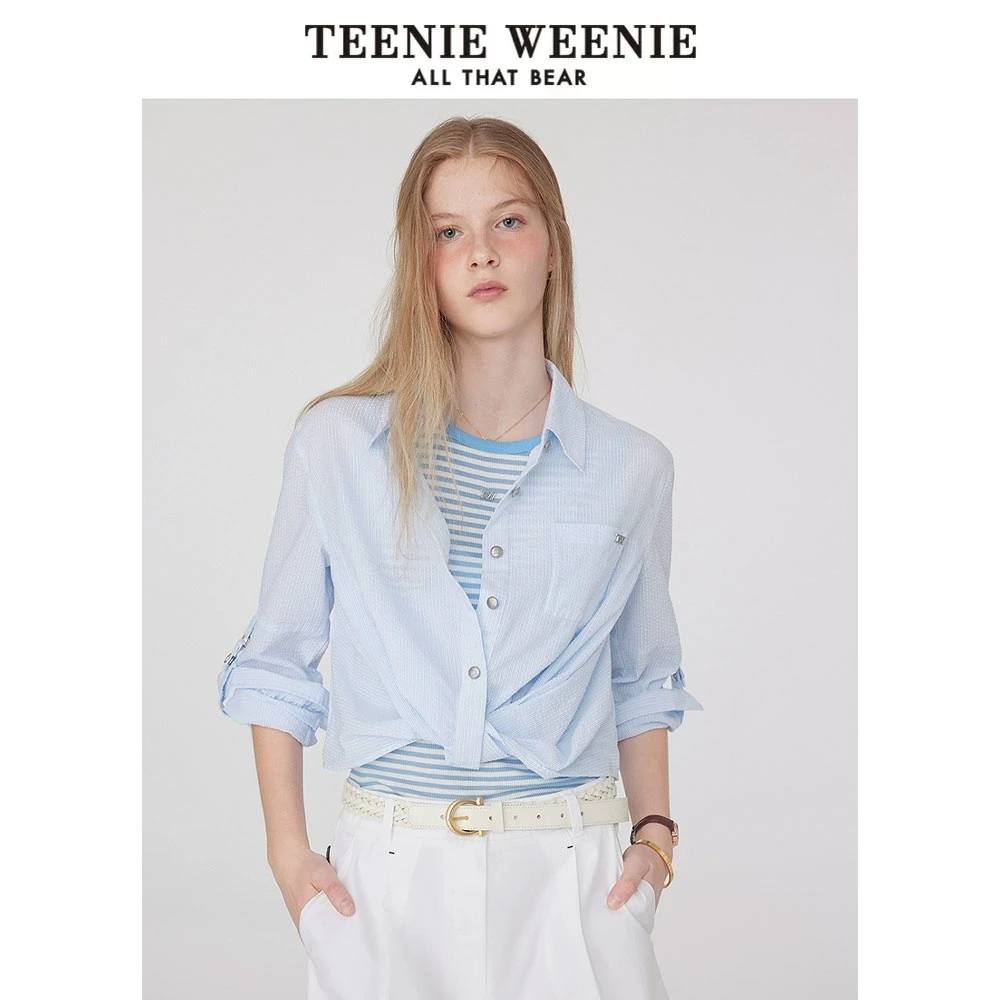 TeenieWeenie小熊衬衫25夏新款时髦设计感短款上衣女TTYA252502W