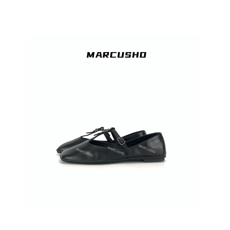 MARCUSHO（跟1.5cm）新款平底浅口单鞋T字带玛丽珍单鞋D1063
