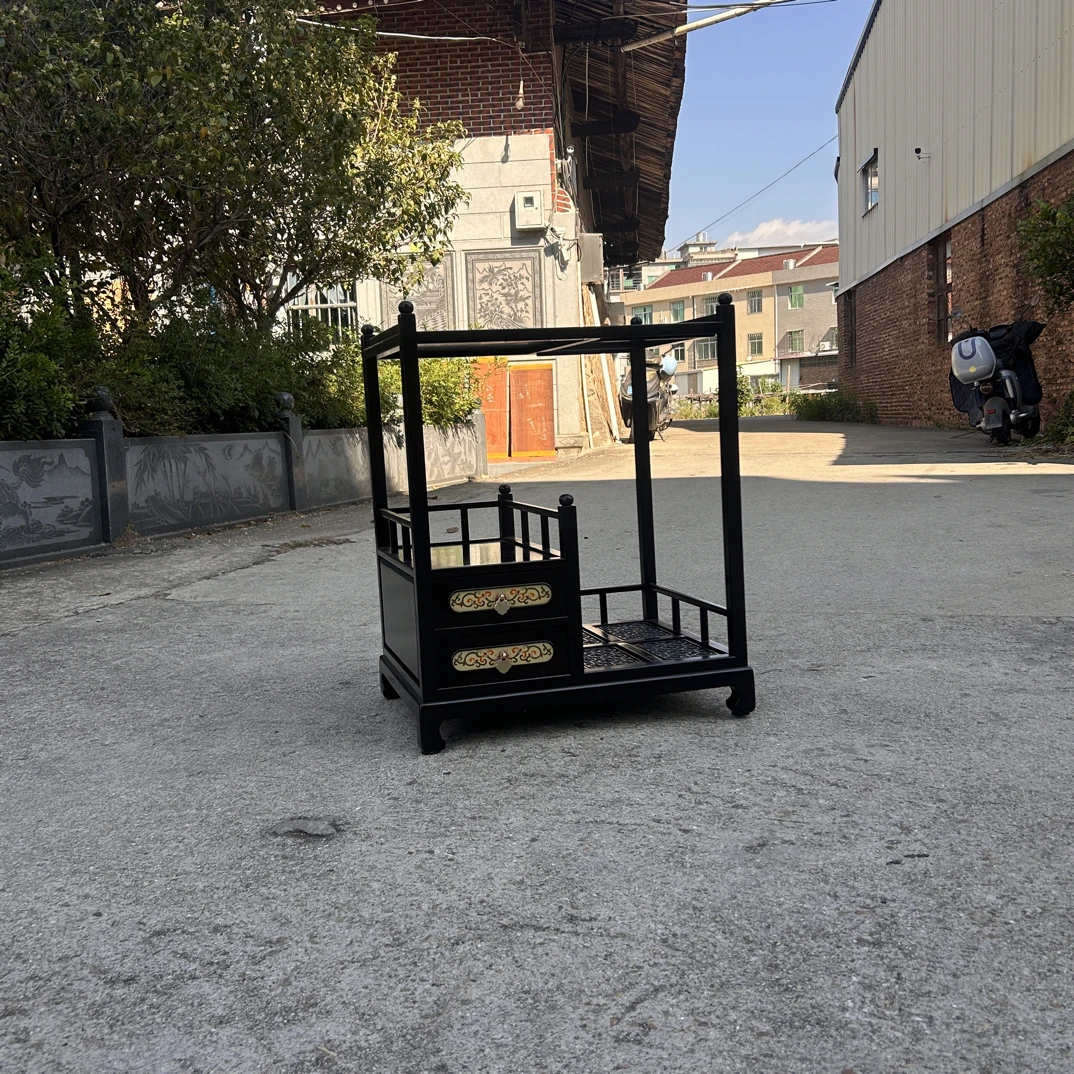 紫光檀（东非黑黄檀）镶嵌珐琅彩简约雕花小型茶水柜爆品跑量