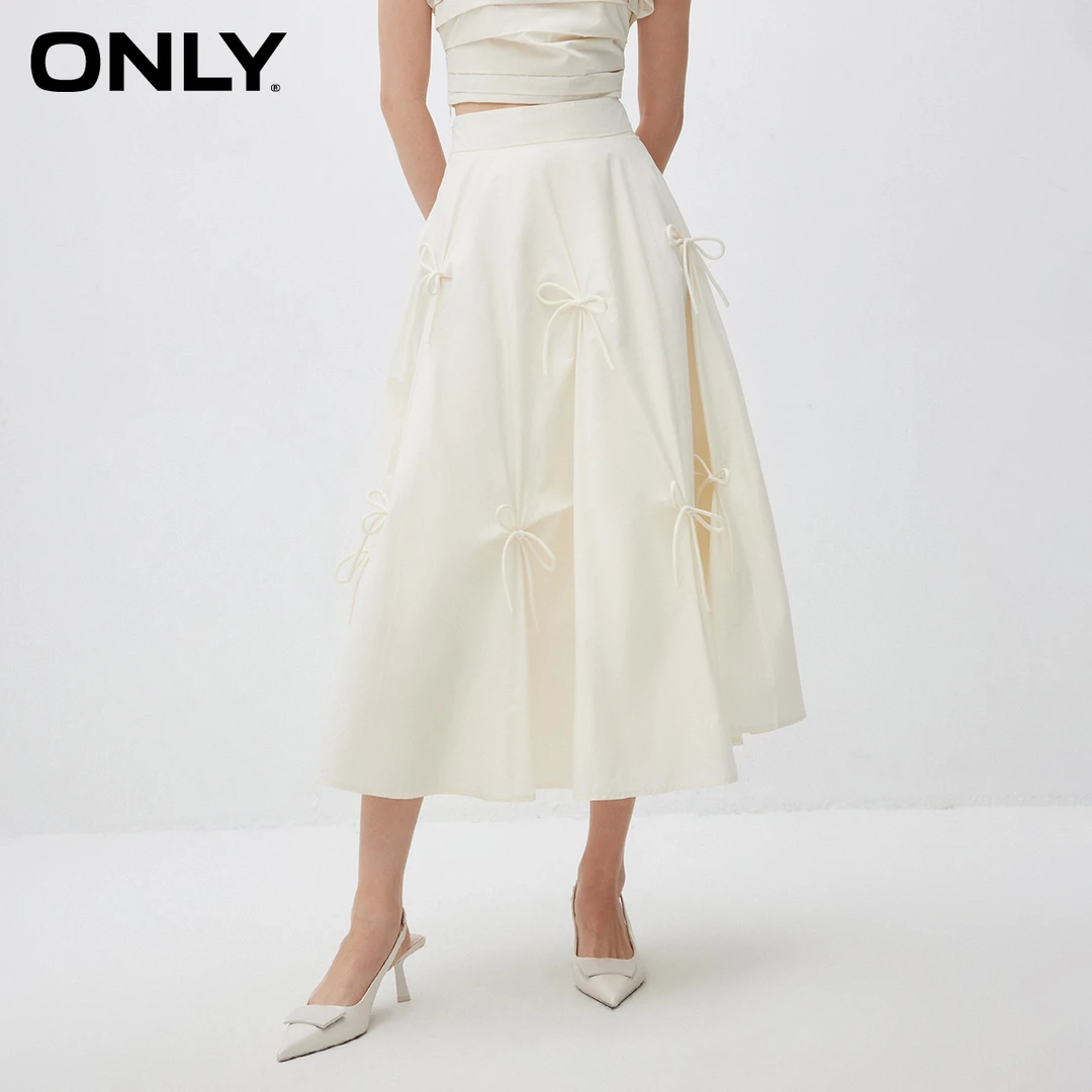 ONLY夏季中长款A字裙蝴蝶结半身裙女纯欲慵懒风女装|125116031