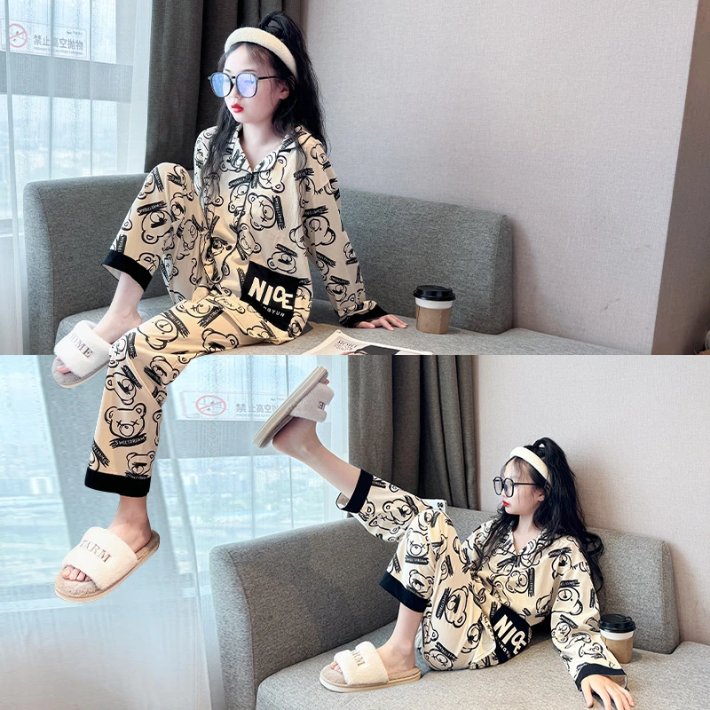 女孩睡衣春秋2025新款女童洋气网红居家套装儿童秋季初中生家居服