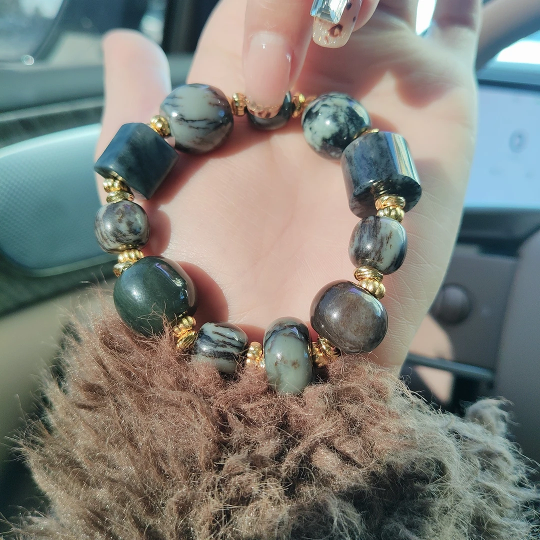 【墨涧情】和田玉虎皮纹多宝手串，多样性发其一