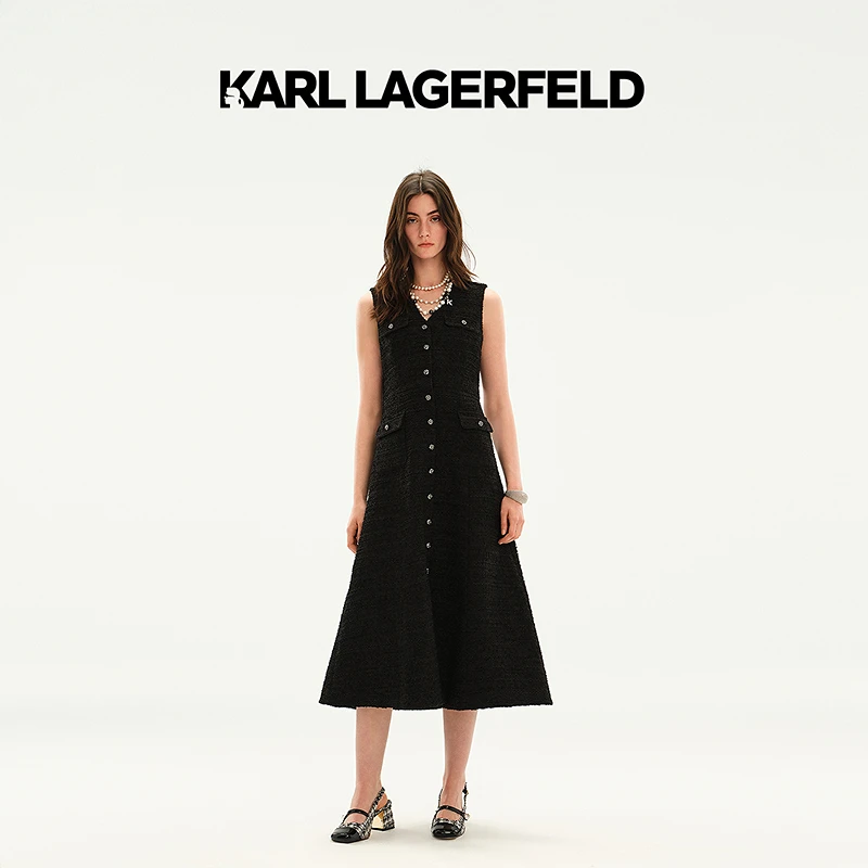 KARL LAGERFELD卡尔拉格斐2025春季新款长款连衣裙老佛爷M21E1377