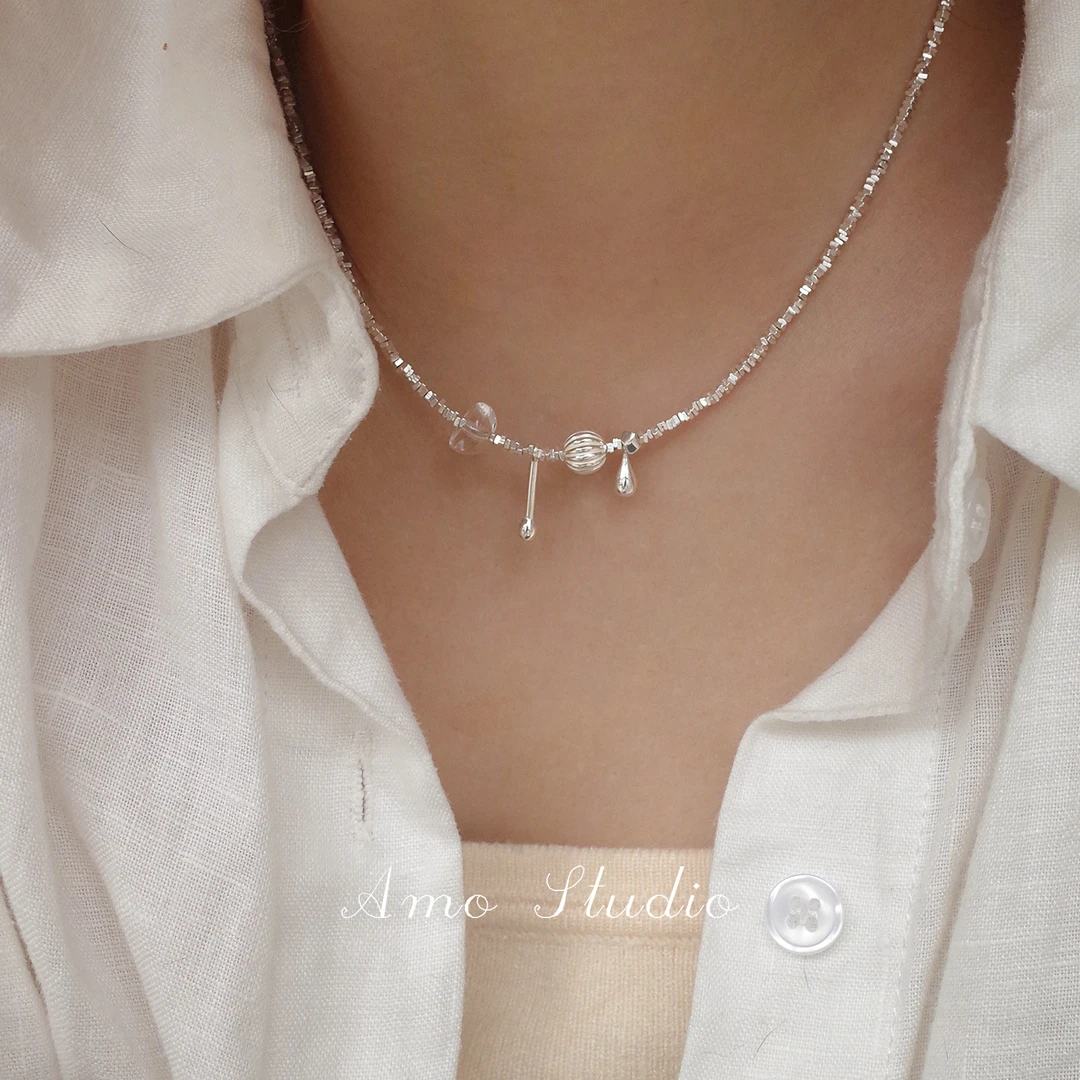 坠链均925银 如鸢简约小众串珠纯银项链百搭高级锁骨链通勤颈链女