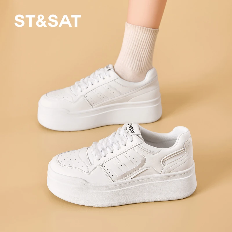 星期六2025春季新款增高透气时尚休闲板鞋女显高小白鞋百搭韩版