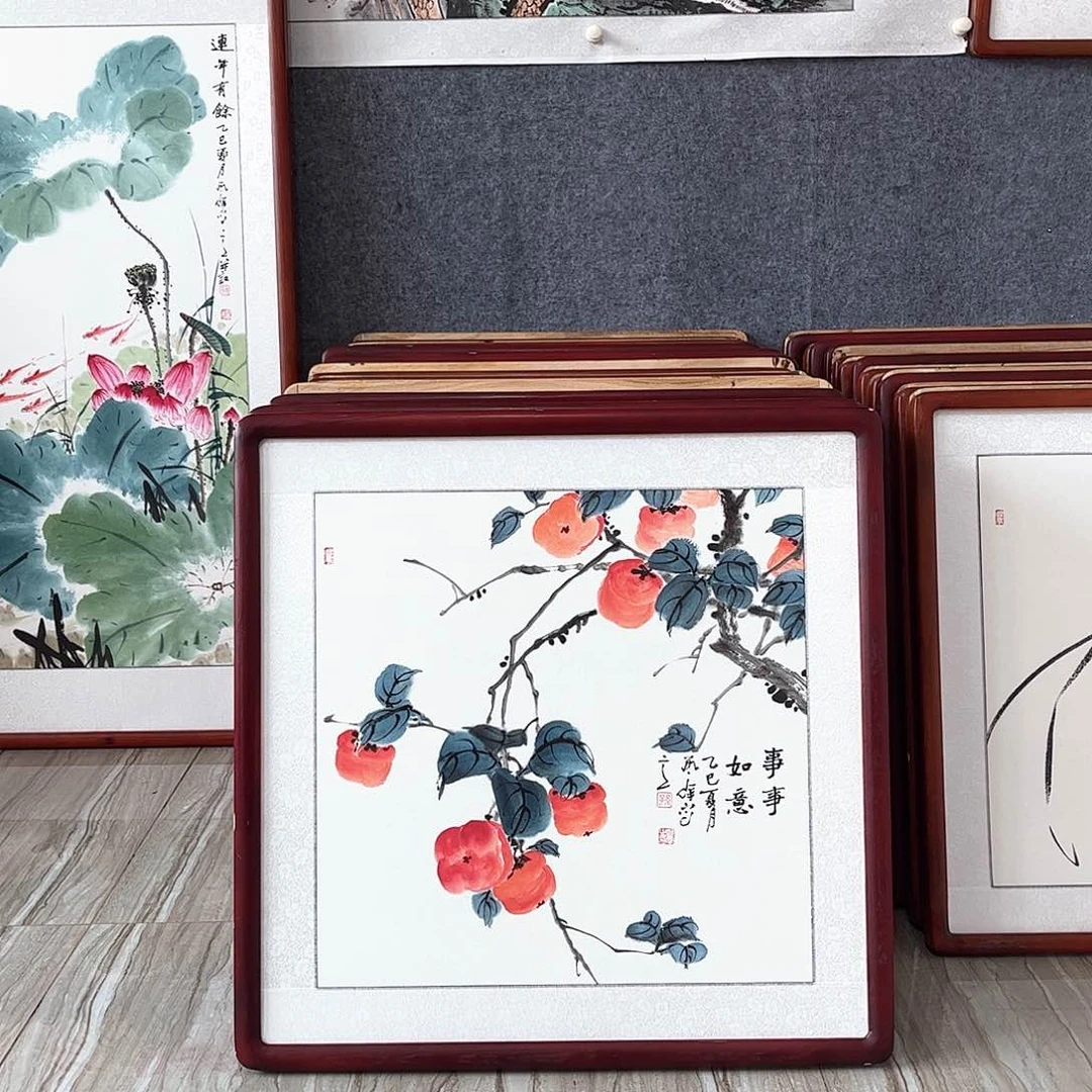 国画书画作品带框63×63厘米