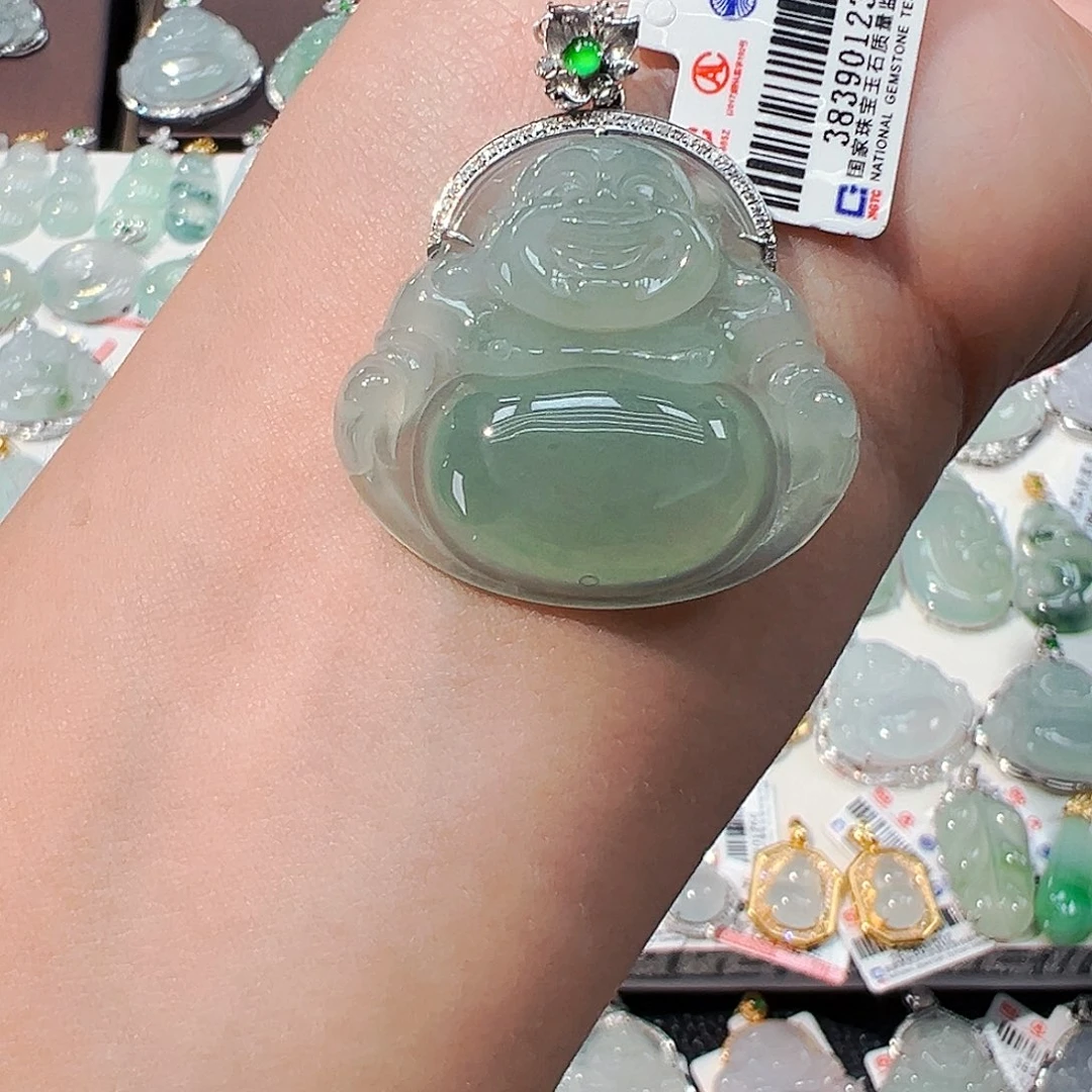 翡翠18K金镶嵌颈饰佛公1236