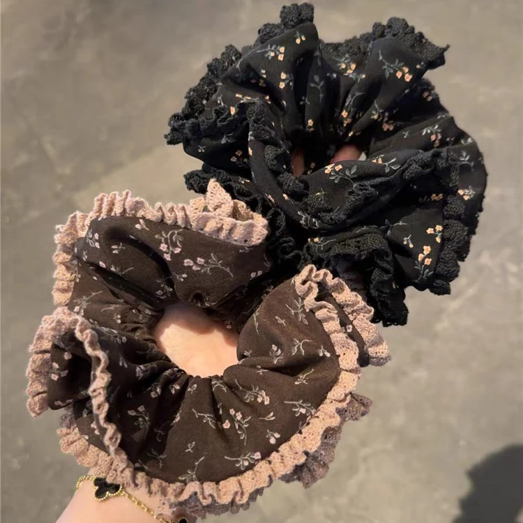 日韩少女小碎花大肠发圈ins复古丸子头绳双层马尾皮筋网红发饰绳