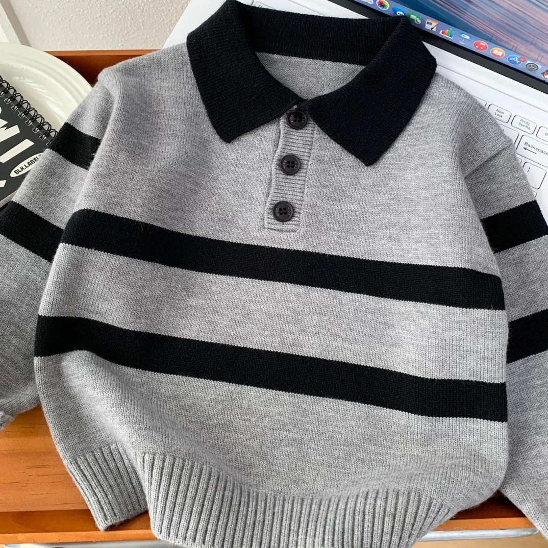 男童秋冬毛衣2025新款儿童休闲翻领针织衫男孩宝宝冬装保暖打底衫