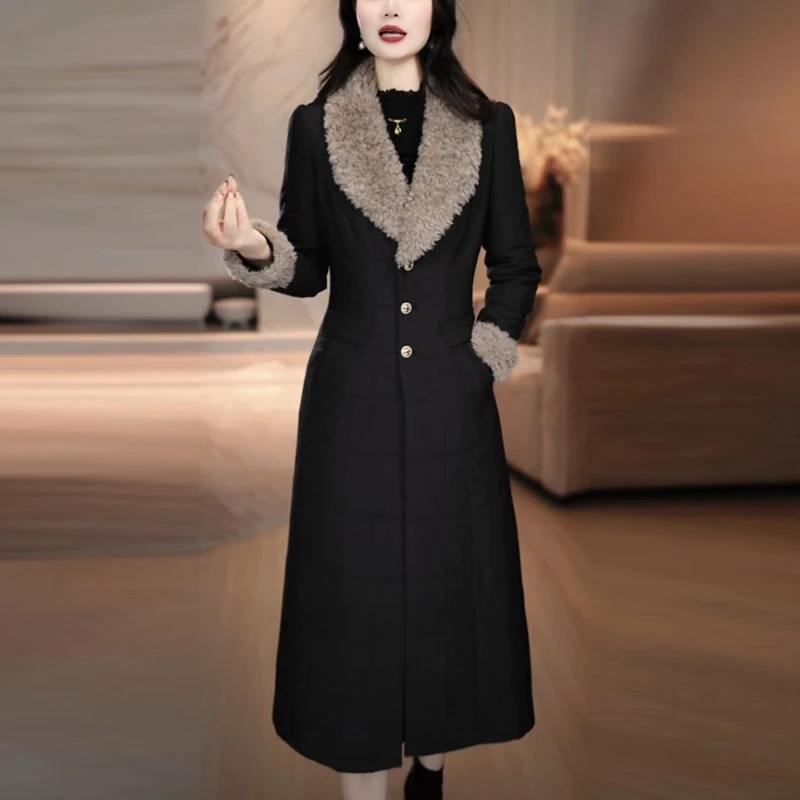 蓄热棉黑色棉衣外套2025冬季新款时尚气质修身显瘦中长款过膝棉服