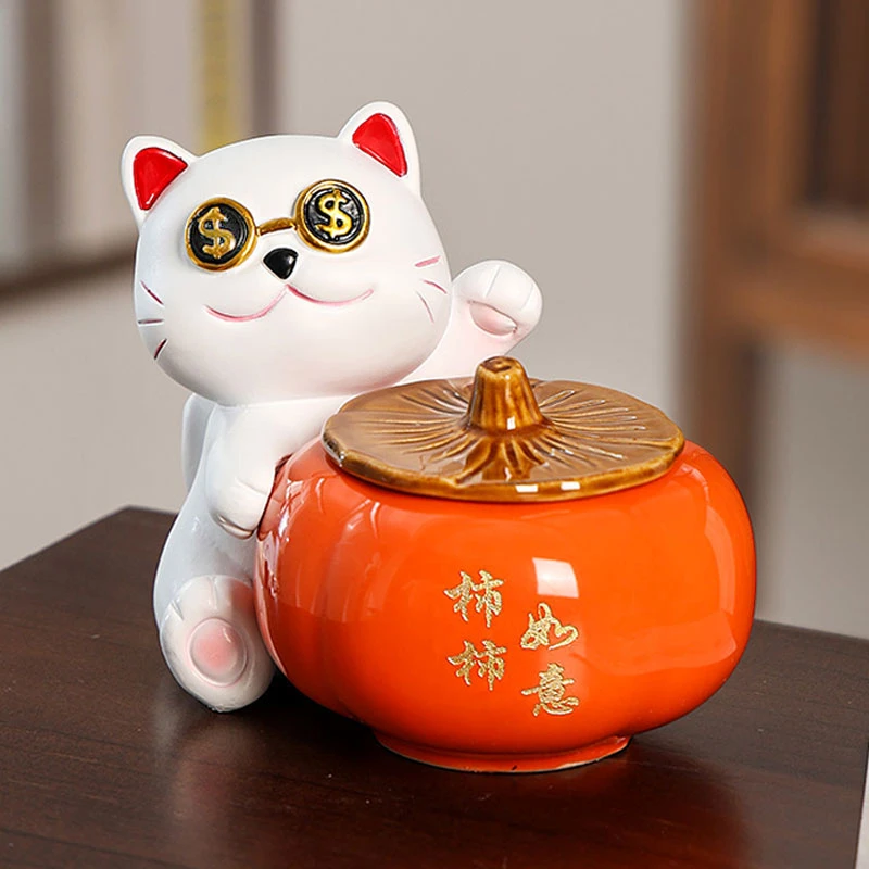 创意招财猫柿柿如意烟灰缸家用客厅办公室时尚高档可爱灰缸送朋友