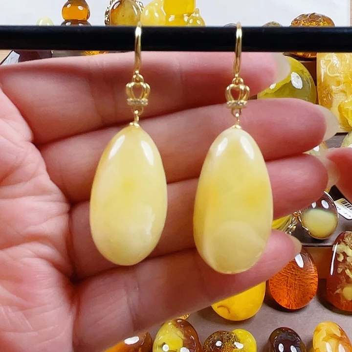 琥珀银S925镶嵌裸石耳环