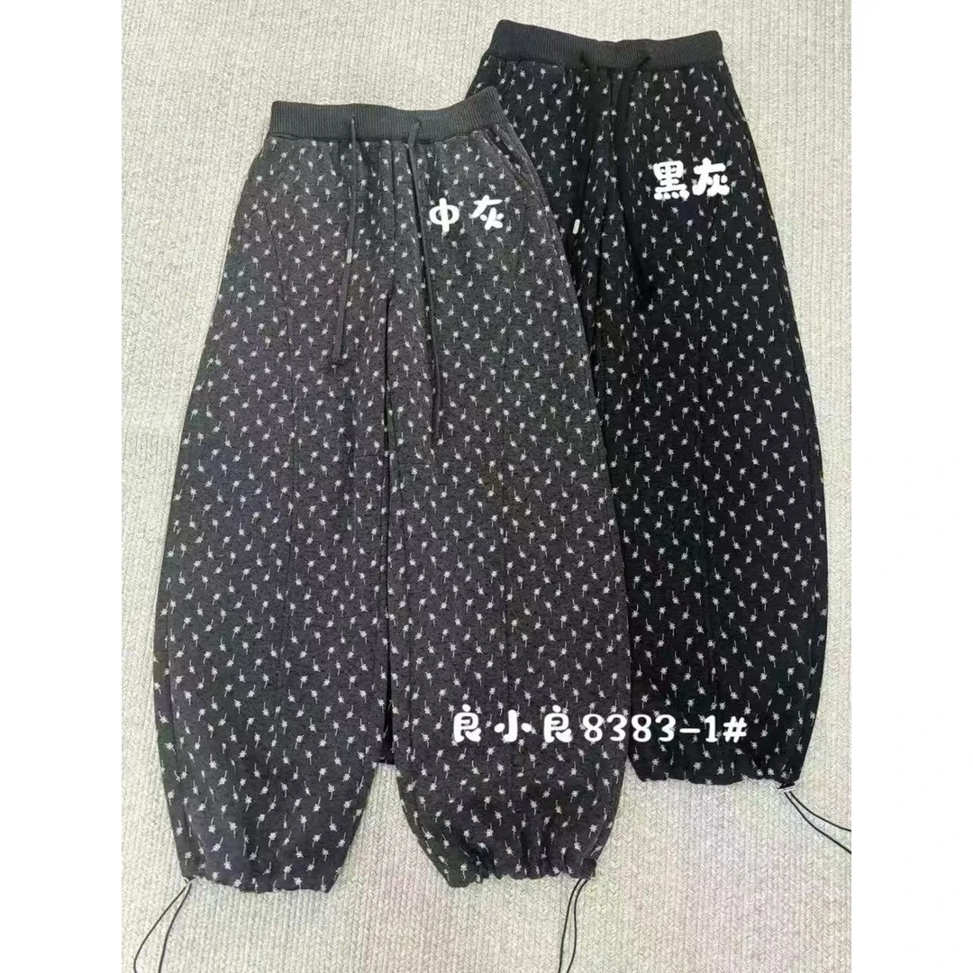 LXL#8383#日系加绒加厚印花阔腿休闲裤
