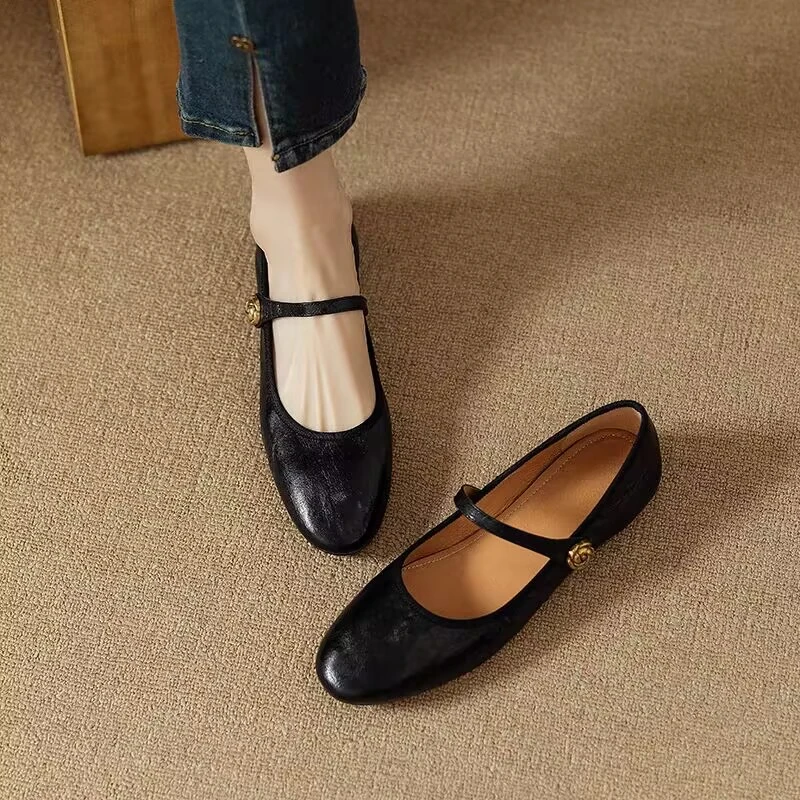 原创手工羊皮玛丽珍鞋女平底2025春秋季新款复古圆头软底真皮单鞋