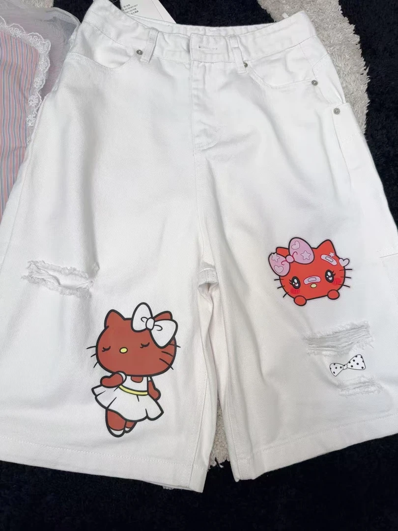 《晓辰推荐》透气韩版夏季裤子短裤白色直筒裤时尚薄款中腰成人