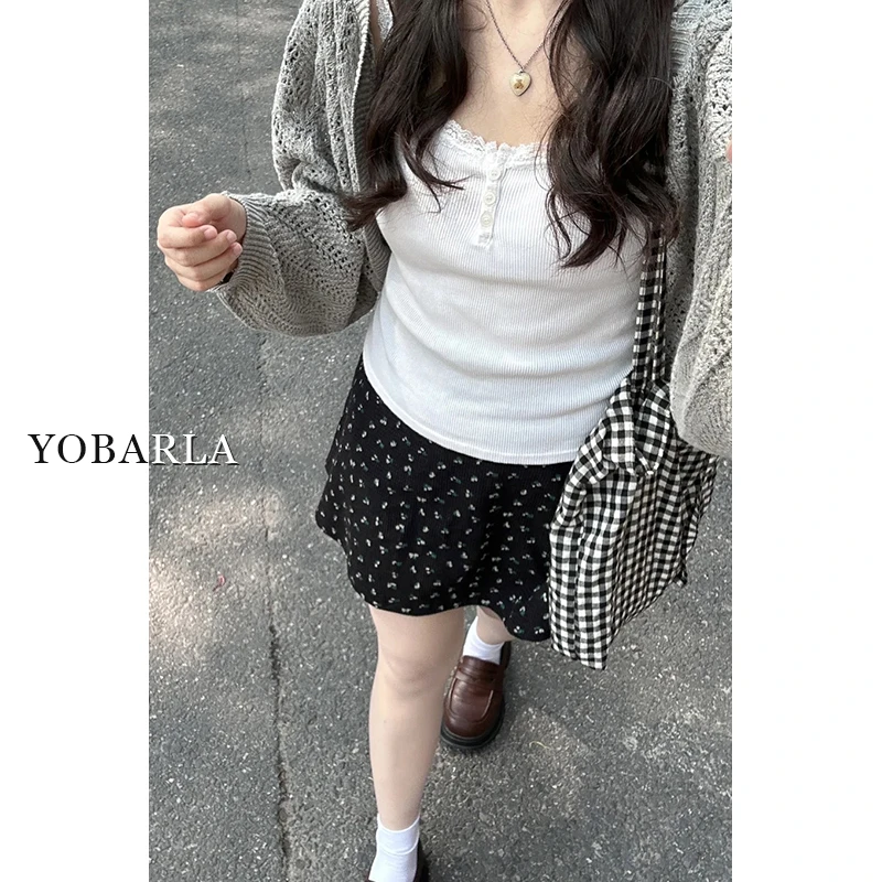 黑色碎花短裙女秋冬新款大码胖mm遮肚高腰显瘦梨形身材a字半身裙