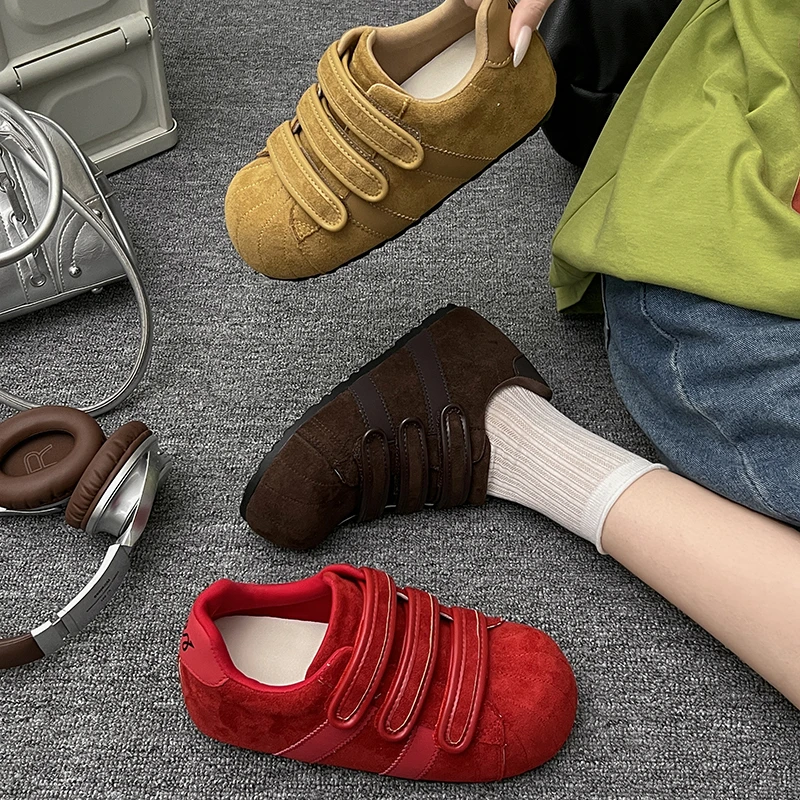 正品2025秋冬新款磨砂皮魔术贴卡皮巴拉大头休闲板鞋德训鞋平底单