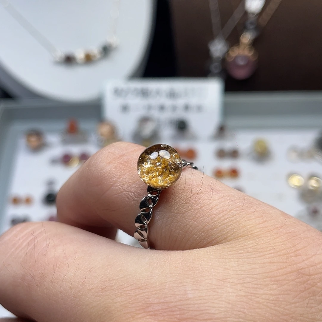 银S925镶嵌戒指水晶㇏黄幽灵8.5mm