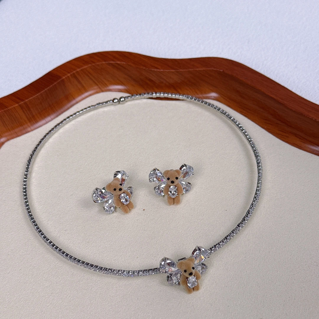 铜合金锆石耳饰 蝴蝶结熊耳钉 项圈 明星款